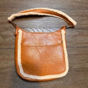 Ah-dorned‎ Vegan Leather Messenger Bag Sherpa Trim Shoulder Bag Purse Handbag